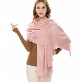 Solid Color Scarf Baby Pink Color With Fringes