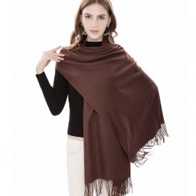 Solid Color Scarf Chocolate Brown Color With Fringes