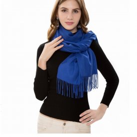 Solid Color Scarf Royal Blue With Fringes