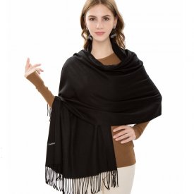 Solid Color Scarf Black With Fringes