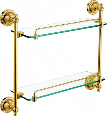 Dubble glashylla med räcke guld